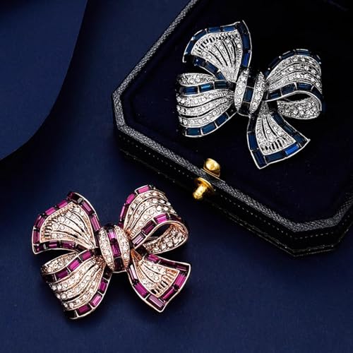 Image of YeapYeap Bow Brooches for Women Girl - Austrian Rhinestone Scarf Pin for Ladies Wedding Bouquet Broach for Birthday, Christmas, Anniversary(Silver)