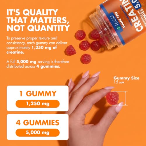 Image of Secret Element Creatine Monohydrate Gummies 5000 mg per Serving, Sugar Free Vegan Gummies, Non-GMO, Creatine Chews for Women & Men, 30 Servings, 120 Gummies, Strawberry Flavor