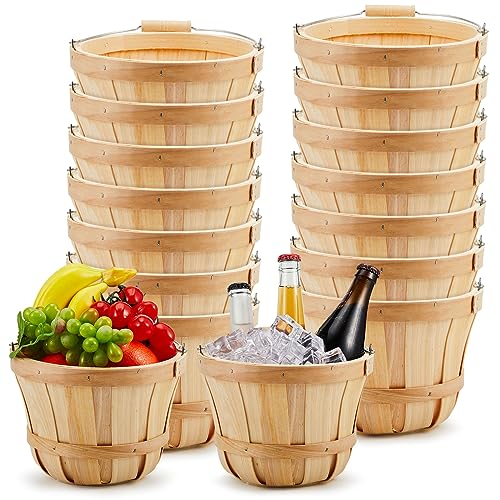 Marsui 16 Pcs Round Wooden Berry Baskets Small Bushel with Handles for Gifts Empty Basket Fruit Buckets for Picking Strawberry Fruits Flowers Crafts Home Wedding (Natural Wood) by Marsui - Used condition - US$66.29