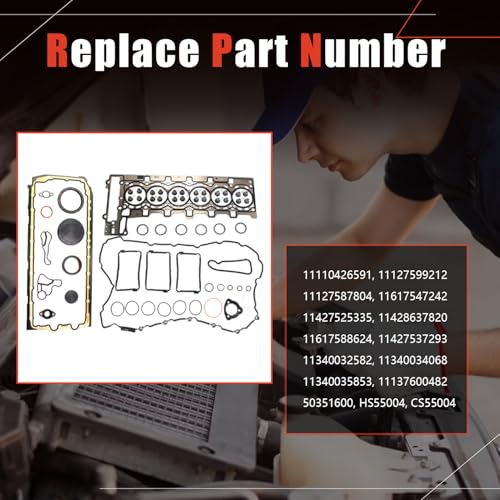 Image of AUCERAMIC 11137600482 11127587804 N55 Cylinder Head Gasket Set w /Oil Pan Gasket Fit for 2009-2018 BMW X1 X5 535i 335i 435i 135i 640i 740Li xDrive 35i N55B30A N55B30 3.0L Turbo