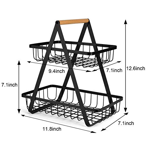 Deflectair 2-Tier Countertop Fruit Basket Fruit Bowl Bread Basket Vegetable Holder For Kitchen Storage, Black #TOP6