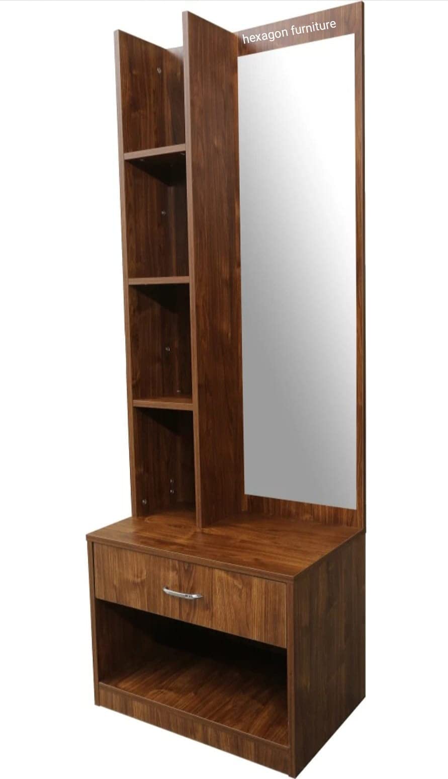 Hexagon Furnitures Engineered Wood Dressing Table with 1 Mirror and Storage (Wooden Texture)-image-47