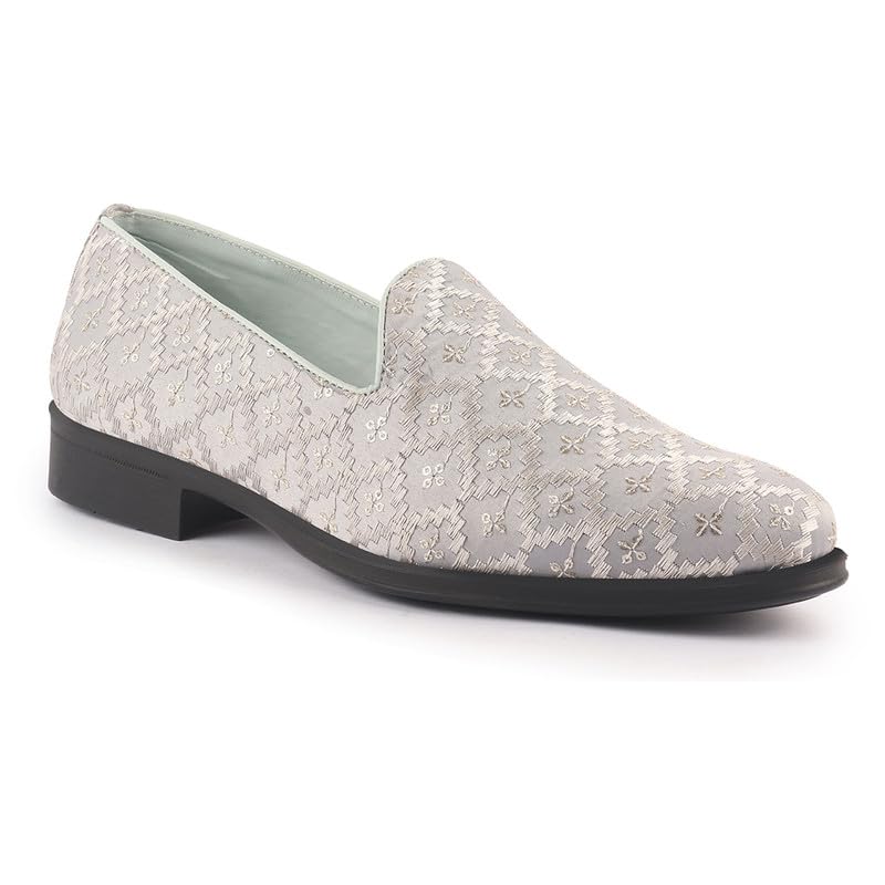 Image of FAUSTO Men Embroidered Sequin Ethnic Slip-On Juttis and Mojaris with Memory Cushioned Insole | Traditional Party Loafer Kurta Shoes for Wedding, Reception