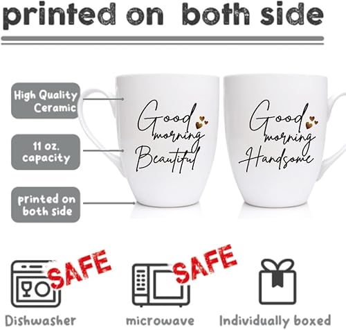 Good Morning Beautiful Handsome Mugs, Good Morning Beautiful Coffee Cup, Good Morning Handsome Cup, Juego de dos tazas de café I Love You Juego de