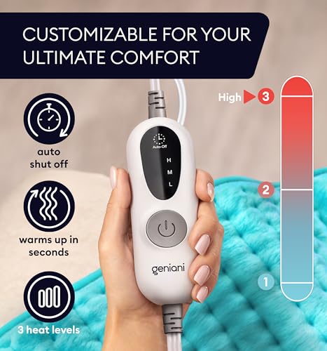 Image of GENIANI Electric Heating Pad for Back Pain & Cramps Relief, Electric Throw, Self Care Gifts for Women, Heating Pad for Neck & Shoulder, Machine Washable Microplush, Auto Shut Off (12x24 inch, Green)