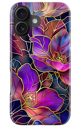 Image of Goodon for iPhone 16 Plus Case Cute - Wireless Charging Compatible - Dual-Layer Hard Shell + Silicone Cover - Protective Phone Case with Trendy Designs for Women - Blooming Purple Flowers