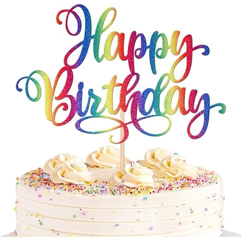 ZHUOWEISM 1 PCS Happy Birthday Cake Topper Glitter Happy Birthday Cake Pick for Celebrating Happy Birthday Anniversary Party Cake Decorations Supplies Colorful Cover