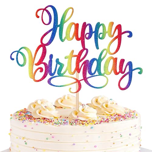 ZHUOWEISM 1 PCS Happy Birthday Cake Topper Glitter Happy Birthday Cake Pick for Celebrating Happy Birthday Anniversary Party Cake Decorations Supplies Colorful