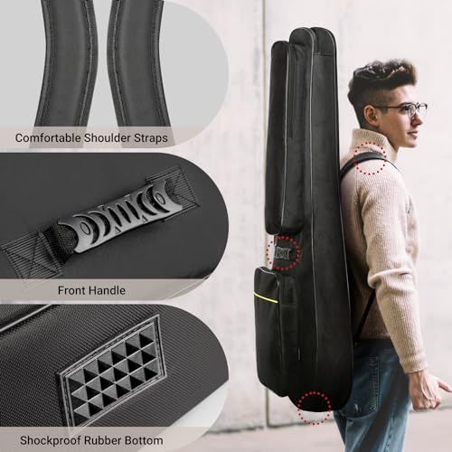 Image of CAHAYA Acoustic Guitar Bag, Electric Guitar Bag, 107*42*12cm, Black, With Long Pocket, Waterproof, Padded, 39 /40 /41 Inch Guitars, 3 Compartments, Backpack Straps, Hand Strap, Oxford Cloth, CY0177