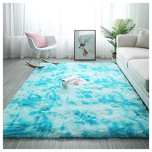 Alfombra Salon Grande Alfombras de Habitacion de Pelos Largo Alfombra Antideslizante Adecuado para la decoración de Salas de Estar y Dormitorios Alfombras(Azul Blanco, 160*200cm)