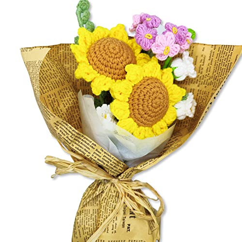 Yukfsuu Knitting Crochet Flower Bouquet Handmade Sunflower Home Decor Knitted Sunflowers Artificial Flowers Decorations By Cotton, Decorative Home Accessories, For Her And Him #TOP5