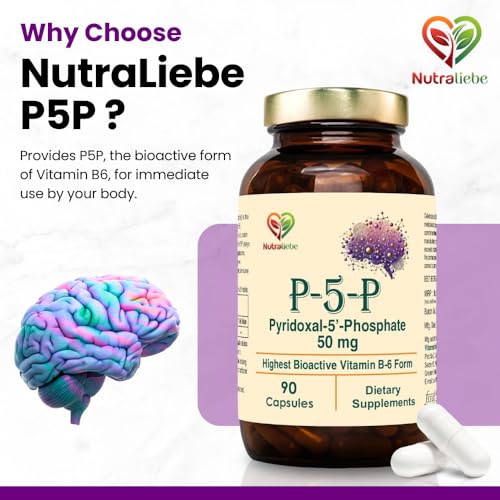 Image of P5P (Pyridoxal 5'- Phosphate) - Active Vitamin B6 for Energy, Brain Function, and Nervous System Support - 90 Capsules