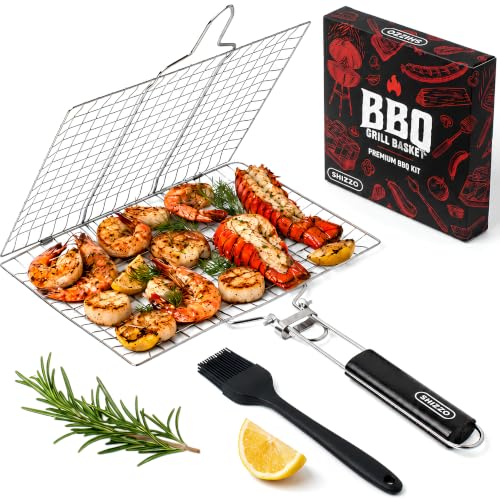 SHIZZO Shallow Grill Basket Set,...