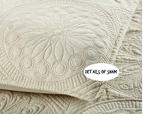 Brandream Beige Quilts Cotton Farmhouse Quilted Comforter Set Queen Size Matelasse Quilt Coverlet Set Luxury Bedspreads 3-Piece #TOP4