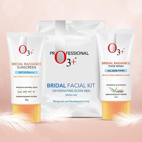 O3+ Radiance Skincare Combo With Bridal Facial Kit Oxygenating Glow Skin 81g,Bridal Radiance Facewash 75g & Sunscreen 75g
