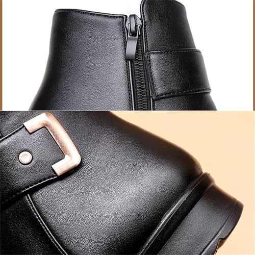 Velvet Boots Made of Leather with Metal Buckle,short boots women,Winter Outdoor Warm Ankle Booties3