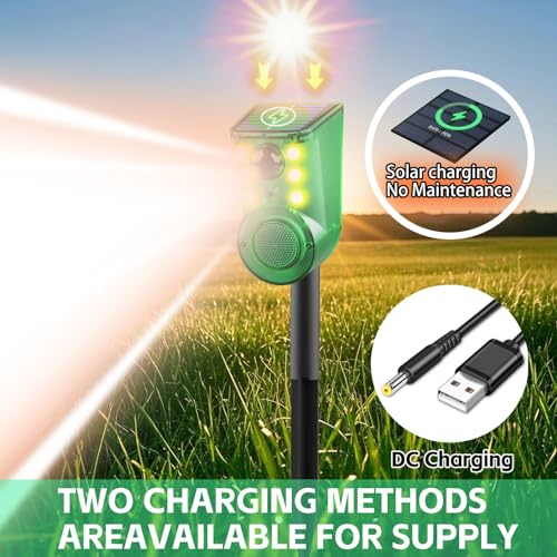 Image of Solar Outdoor Motion Sensor Alarm - Ultrasound & Alarms 130db Motion Detector Loud Noise Maker,Strobe Light,for Home, Villa,Yard,Chicken coop,Farm,Barn.4 Work Modes.Say Goodbye to The Intruders 2Pack