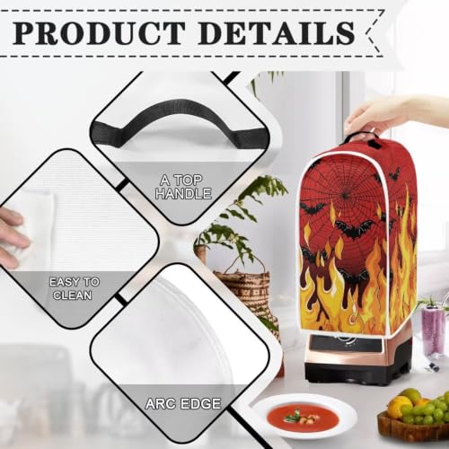 Image of Fire Web Bat Blender Dust Cover Anti Fingerprint Polyester Stand Mixer or Coffee Maker Appliance Cover Stain Resistant Halloween Decor Blender Storage Bag for Kitchen Appliance