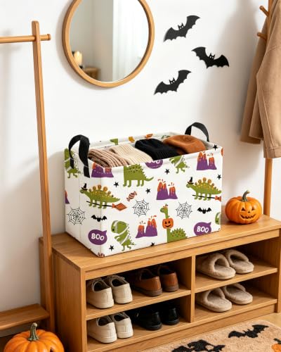 Image of Essme Rectangular Dinosaur Helloween Basket,Kids Storage Bins Organizer with Handles for Room Decor, Gift Basket.(Dinosaur Halloween)