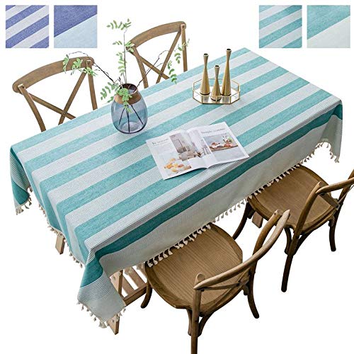 Nappe de table rectangulaire vert rayures 140x260cm pour cuisine et salle à manger
