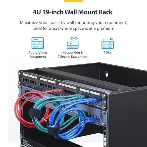 StarTech.com 4U Wall Mount Network Rack - 14 Inch Deep (Low Profile) - 19" Patch Panel Bracket for Shallow Server and IT Equipment, Network Switches - 44lbs/20kg Weight Capacity, Black (WALLMOUNT4)