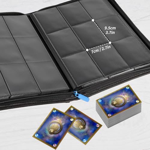 Image of Billeeit Zipper Trading Card Binder, 9 Pocket 540 Side-Loading Slots Card Album, Ringless Standard Size Card(2.5 inch x 3.5 inch) Protective Organize Folder, BLACK