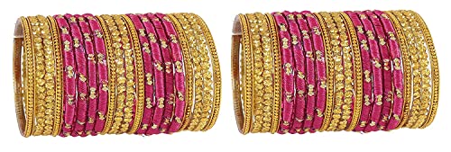 Image of NMII Acrylic (Plastic) With Silk Thread & Beads Studded Worked Glossy Finished Kada Set For Women and Girls