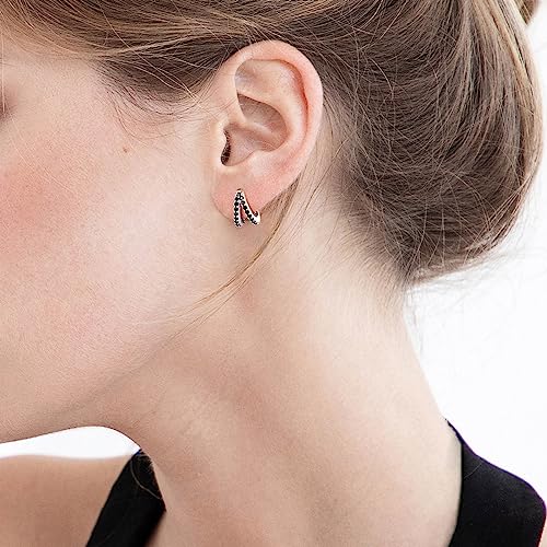 SWEETV 925 Sterling Silver Post Cubic Zirconia Hoop Earrings for Women, Womens Small Hoop Earrings Tiny Cartilage Huggie, 8mm for Adult2