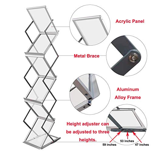 HUAZI Foldable Aluminum Magazine Rack, Portable Pop-up Display Stand, 6 Pockets, A4 Size, for Trade Shows, Office, Retail Store by HUAZI - Image 3