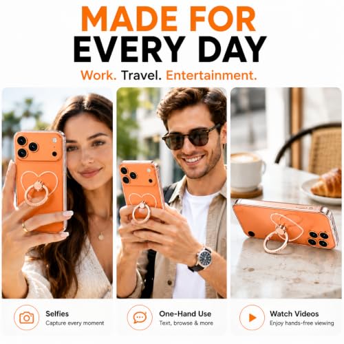 Image of Mizi 2Pack Transparent Heart Phone Ring Holder Kickstand, Bling Crystal Finger Grip Stand with 360 Rotation for iPhone, Samsung, Android Phones & Cases - Rose Gold