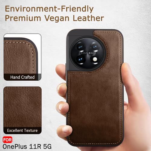 Image of TheGiftKart Genuine Leather Finish Back Cover Case for OnePlus 11R 5G|Shockproof Design|Raised Edges for Camera & Screen Protection|Stunning Minimalist Design Back Cover for OnePlus 11R (Brown)