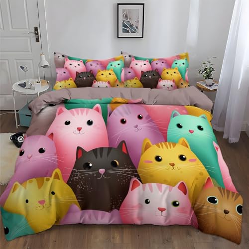 Generisch Juego de ropa de cama de 2 piezas, diseño de gato, 100% microfibra, funda nórdica de 80 x 80 cm, funda nórdica de 135 x 200 cm, suave y transpirable, color rosa claro