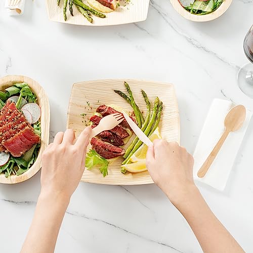 Image of Restaurantware Midori 8 x 8 Inch Large Square Palm Plates 100 Microwavable Palm Leaf Plates - Freezable Sustainable Areca Palm Leaf Plates Oven-Ready For Hot & Cold Foods