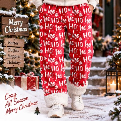 Christmas Pajama Pants for Men Furry Trim Snowflake Print Novelty Pj Pants - image 6