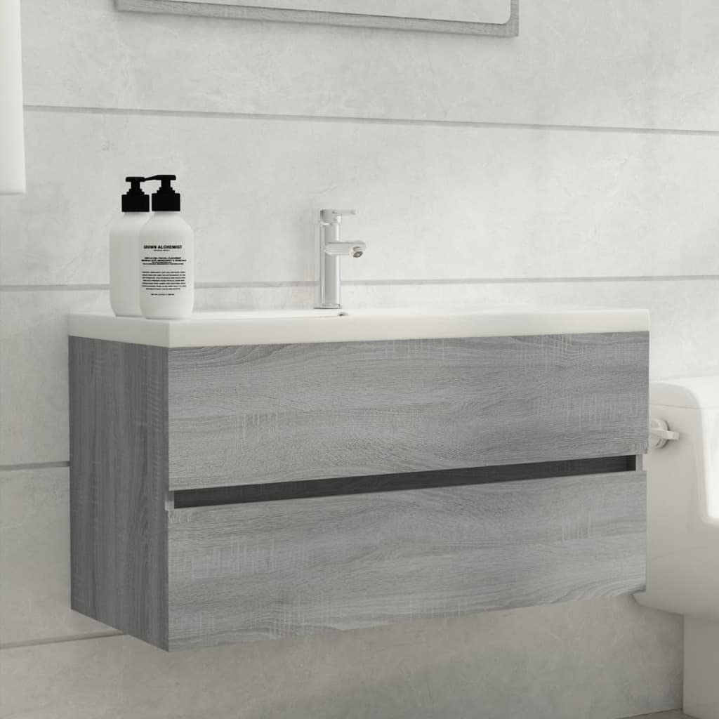 Armario de lavabo moderno gris Sonoma para un baño ordenado y relajante