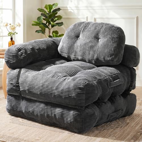 Folding Sofa Bed, L-Shaped Couch Back Support and Arm Pillow Futo...