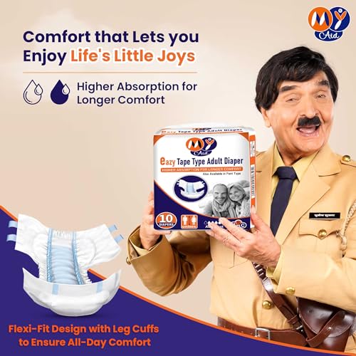 Image of Premium Unisex Eazy Tape Style Easy Adult Diapers With Wetness Indicator, Fast Absorption, Leakproof, Odour Lock & Anti-Bacterial| 50 Count (XL,Pack of 5)