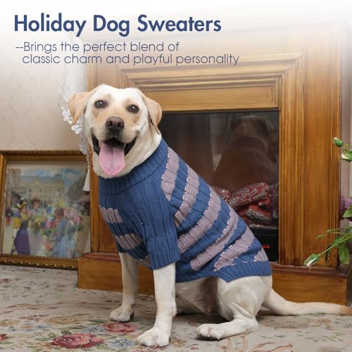 Hjumarayan Hundepullover Mittelgroße Hunde - Pullover Hund mit Geschirrloch, Warm Hunde Strickpullover Winter mit Beinen, Pit-Streifen Hundepulli für Border Collie, Frenchie, Blau XL