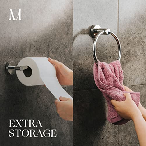 Image of MARMOLUX ACC 2PCS Chrome Bathroom Hardware Set - Hand Towel Holder for Bathroom Wall & Toilet Paper Holder Wall Mount - Towel Holder Hanger Rack Stainless Steel Bathroom Set - Bathroom Towel Ring