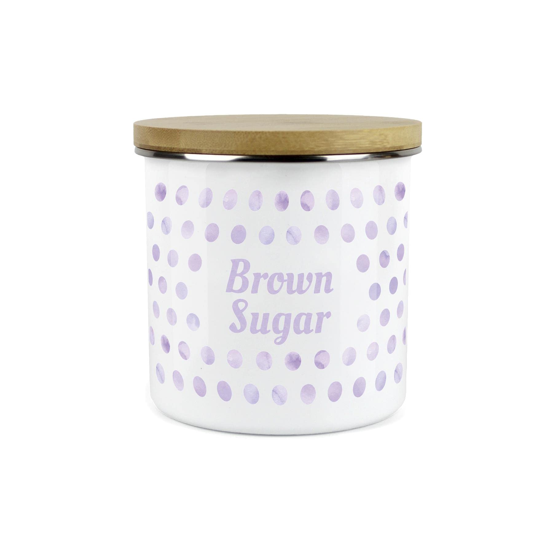 B&Q -  Lilac Polka Dots Spots Brown Sugar CanisterWhite Metal Enamel Kitchen Food Storage Container