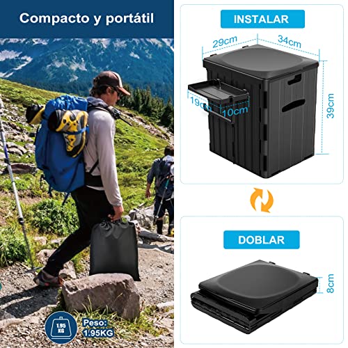 Miniatura 5 de Wadeo Inodoro Portátil Para Acampar, Inodoro Plegable Para Exteriores O Interiores Con Tapa, Inodoro Móvil Para Acampar Con Soporte De Papel Higiénico Extraíble Bandeja Para Teléfono Móvil Y Urinario