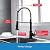 Faucet for Kitchen Sink, WEWE Kitchen Faucet Black Stainless Steel Commercial Spring Kitchen Faucet with Pull Down Sprayer, One Hole or 3 Hole Kitchen Faucet for RV Outdoor Farmhouse with Deck Plate