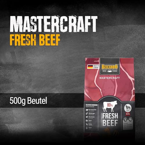 BELCANDO MASTERCRAFT Hundefutter trocken Fresh Beef, 500g, Trockenfutter für Hunde mit Rind, 80% Frischfleisch, getreidefrei, für alle Rassen, Made in Germany