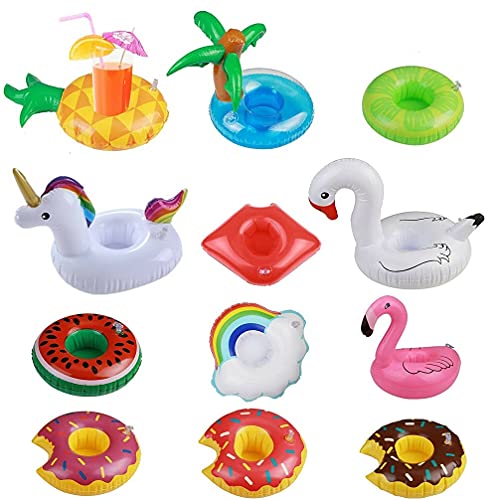 FLTRADE 12 soportes inflables para bebidas, flotador, bañera, latas y latas, para piscina, agua, cócteles, cerveza, vasos, latas y cerveza Cover