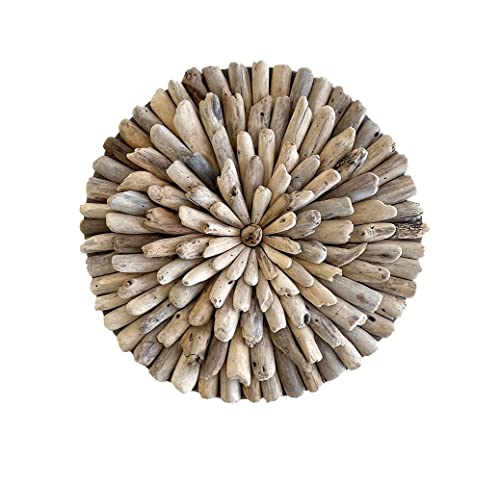 OMA Driftwood Round Wall Decor Art Hand Crafted Floral Modern Medallion Wall Sculpture Vintage Nautical Coastal Beach Driftwood Wall Art Home Decor Large Size