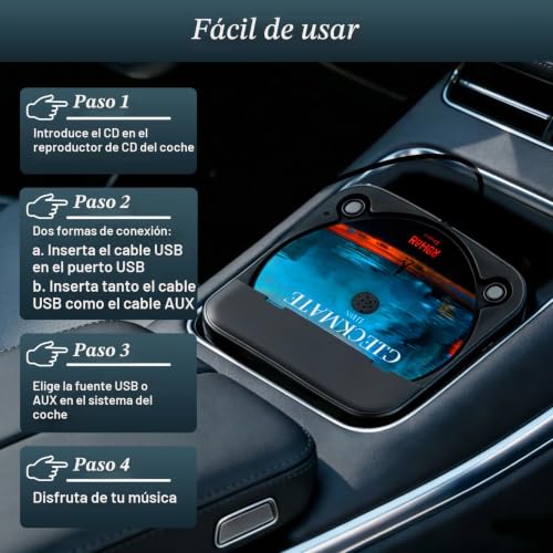Reproductor de CD USB portátil para coche con cable de extensión flexible anti tirones 4