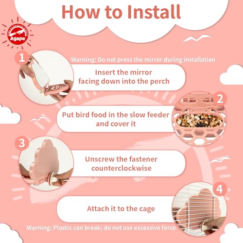 Image of Agape Bird Mirror for Cage， Bird Toys with Perch and Slow Feeder to Expend Energy, Small Parrot Swing, Interactive Toys for Cockatiel, Lovebird, Parakeet, Conure, Finch, and Budgies