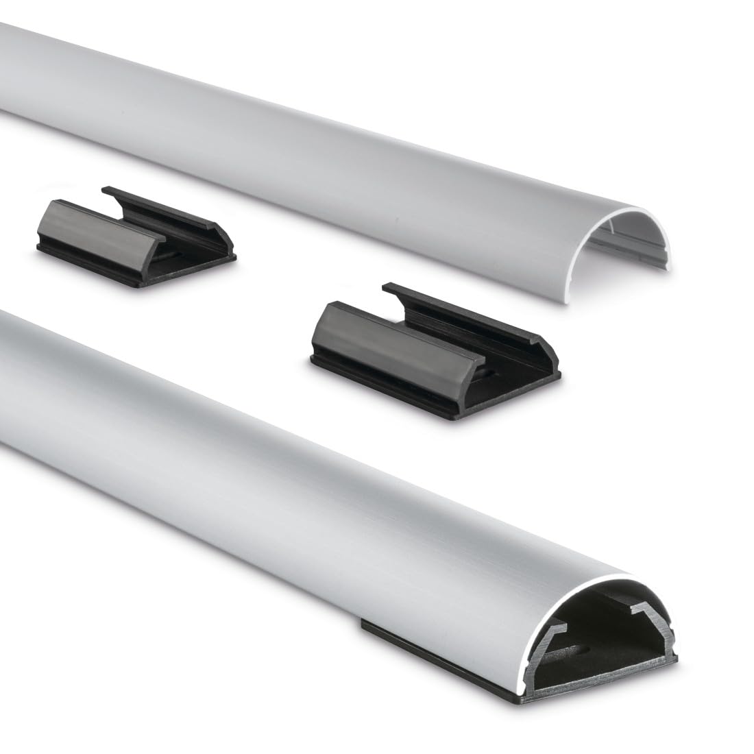 Aluminium-Kabelkanal, halbrund, silber, 110 cm x 3,3 cm x 1,8 cm (bis zu 5 Kabel)