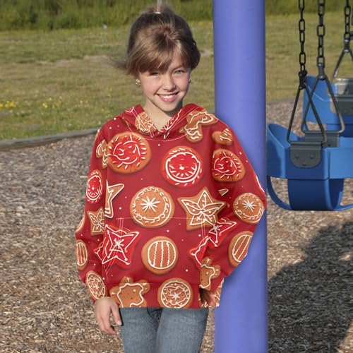 Kids Hoodies Sweaters Christmas Gingerbread Man Hooded Sweatshirts with Big Pockets for Boys Girls B04004154