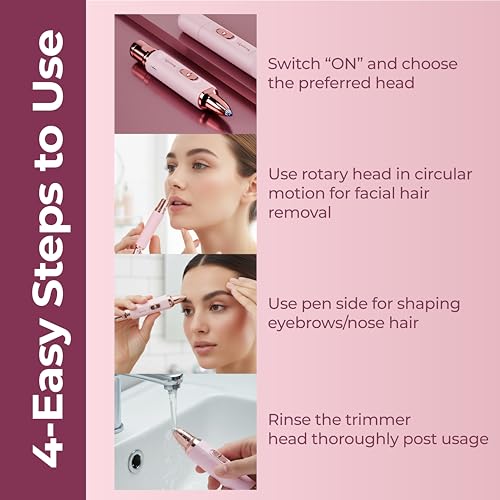 Image of Lifelong 2in1 Face & Eyebrow Trimmer for Woman |Painless Portable Gentle Face Mini Hair Remover |TypeC Rechargeable Facial Hair Removal Machine |Upper Lips, Chin, Ear & Nose |Focus Light, 2Hr Runtime